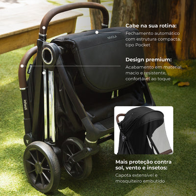Carrinho de Bebê Infanti Nivola Preto Lunar - Design compacto e leve 