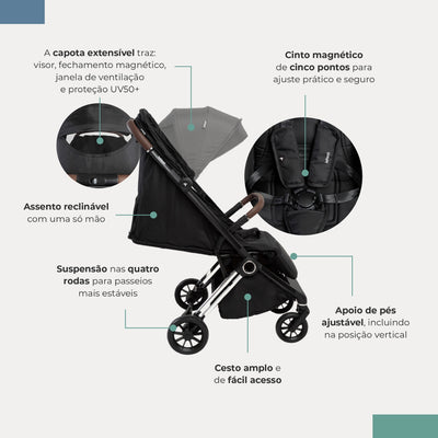 Carrinho de Bebê Infanti Nivola Preto Lunar - Conforto em todas as fases 