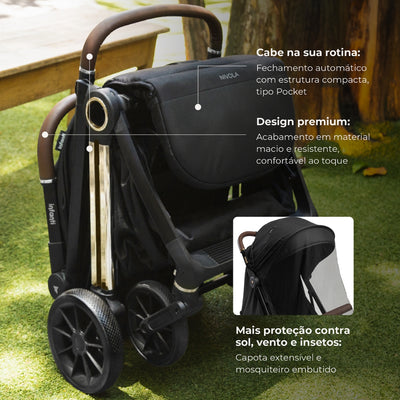 Carrinho de Bebê Infanti Nivola Preto Solar - Design compacto e leve 